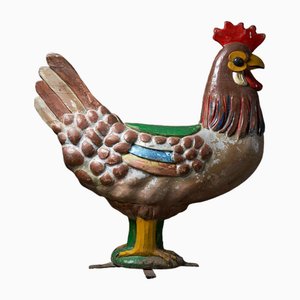 Figura de carrusel de gallo vintage de madera tallada, años 50