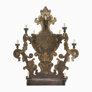 Large Nine Lights Wall Light in Silvered Wood, 1800s