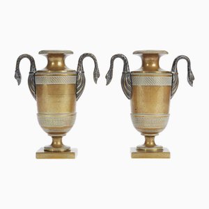 Empire Bronze Vases with Swan Handles, Set of 2