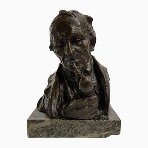 Hans Muller, Busto di uomo con pipa, fine 800, bronzo