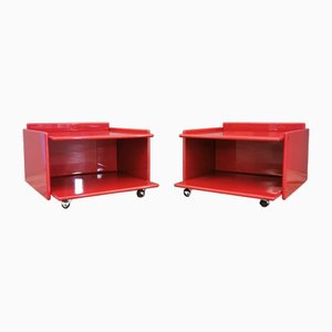 Bedside Tables in Rosso Lacqued Wood by Kazuhide Takahama, 1970s, Set of 2