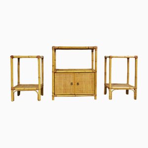 Vintage Console Entrance Furniture and High Bamboo Tables by Vimini, 1970s, Set of 3