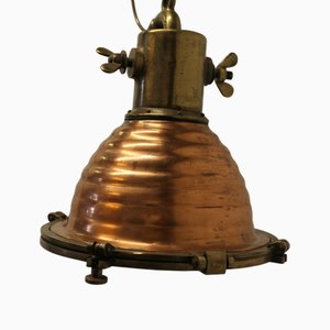 Vintage Copper and Brass Nautical Search or Spot Light, 1890s