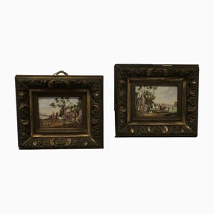 French Painted Porcelain Plaques by P W, 1800s, Set of 2