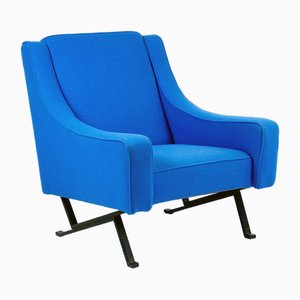 Italian Lounge Chair with Blue Kvadrat Fabric, 1960s