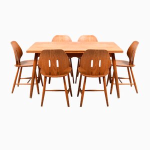 Dining Table & Chairs by Ejvind A. Johansson & Poul Volther for FDB Møbler, 1960s, Set of 7