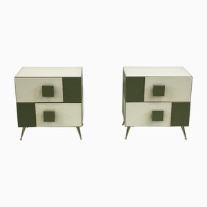 Wood and Green Glass Bedside Tables, 1990s, Set of 2