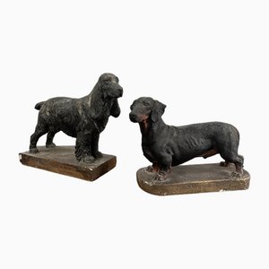 Sculpture Chiens Vintage en Plâtre Peint par Frederick Thomas Daws, Set de 2