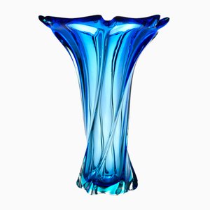 Blaue Mid-Century Sommerso Glasvase von Made Murano Glass, 1960er