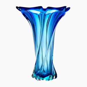 Vase Sommerso Mid-Century en Verre Bleu de Made Murano Glass, 1960s