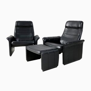 Buffalo Neck Leather DS-50 Lounge Chairs and Ottoman from de Sede, 1970s, Set of 3