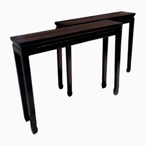 Chinese Lacquered Glossy Black Console Tables, 1960, Set of 2