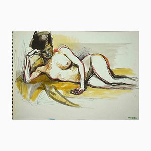 Leo Guida, desnudo, tinta y acuarela, años 70