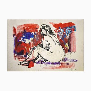 Leo Guida, desnudo agachado, obra de arte, años 70