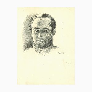 Mino Maccari, Portrait d'Homme avec Collier, Technique Mixte, 1960s