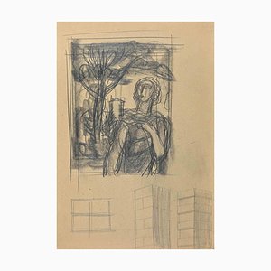 Gaspard Mailllol, The Woman in a Garden, Zeichnung, Anfang des 20. Jahrhunderts
