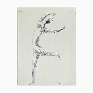 Mayo, figura bailadora, dibujo a lápiz, años 50
