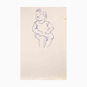 Reynold Arnould, niño, dibujo a tinta, mediados del siglo XX