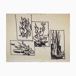 Reynold Arnould, Composition Abstraite, Dessin à l'Encre, 1970