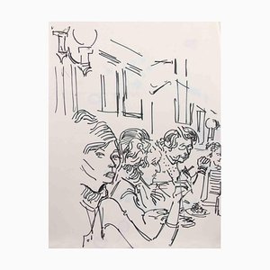 Reynold Arnould, The Pub, dibujo a tinta, 1970