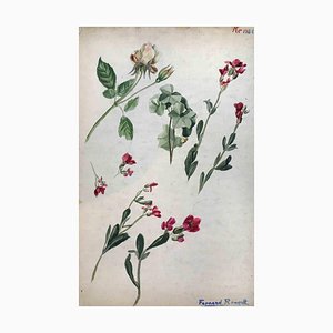 Albert Fernand-Renault, Flowers, Watercolor & Ink, 1950s