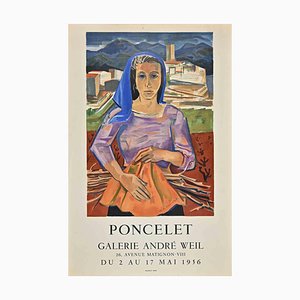 M.G. Poncelet, Woman with Blue Scarf, Vintage Offset Poster, 1956