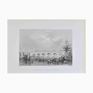 Lithographie, William Henry Bartlett, New Bridge and Bromielaw, Glasgow, 19e siècle