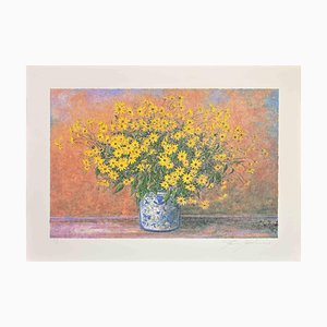 Franco Bocchi, Vase mit Topinambur Blumen, Siebdruck, 1980er