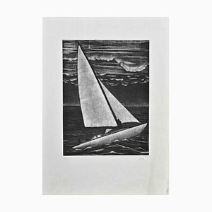 Robert Naly, bateau, gravure à la manière noire, milieu du 20e siècle