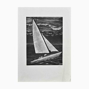 Robert Naly, Boat, Mezzotint Print, Mid 20th Century