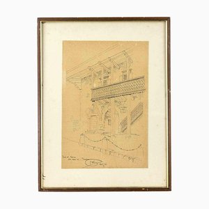 Unknown, Pieve di Cadore, Ink Drawing, 1940, Framed