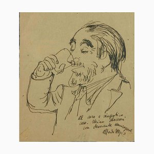 Alfredo Mezio, Portrait de Mino Maccari, dessin à l'encre, milieu du 20e siècle