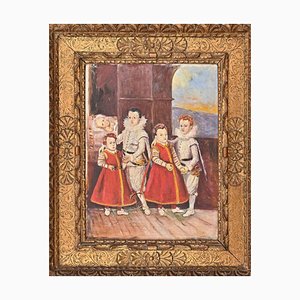 Ignoto, Interno con cinque bambini, Dipinto ad olio su tela, XIX secolo