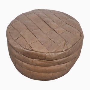 Pouf Ibiza vintage in pelle marrone, anni '70