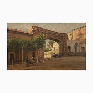 Carlo Brancaccio, Neapolitan Landscape, 1890s, Oil on Canvas, Framed