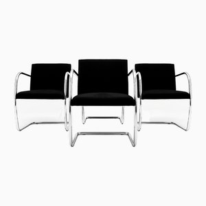 Chaises de Salle à Manger MR50 Brno Tubulaires en Chrome et Tissu Noir par Ludwig Mies Van Der Rohe pour Knoll Inc. / Knoll International, 1990s, Set de 4