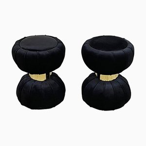 Set of Clessidra Poufs in Black Velvet, 1990s