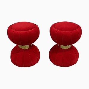 Set of Clessidra Poufs in Red Velvet., 1990s