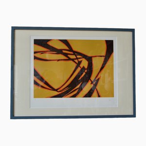 Robert Wogensky, Composition Orange & Noir, 1970s, Lithographie, Encadré