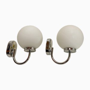 Chrome and Opaline Spherical Wall Lights by Herbert Schmidt, 1980s, Set of 2