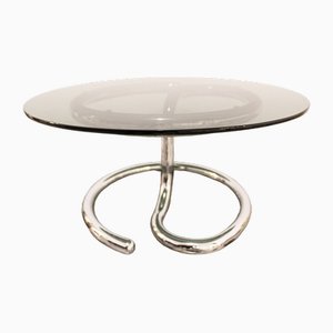 Vintage Italian Table in Chromed Metal Tubular and Smoke Glass by Giotto Stoppino, 1970