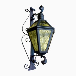 Antike Laternen-Wandlampe aus Schmiedeeisen