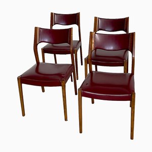 Italian Wood & Skai Dining Chairs, 1950s, Set of 4