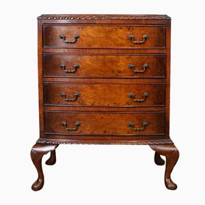 Victorian Figured Walnut Bow-Fronted Chest of Drawers on Queen Anne Legs