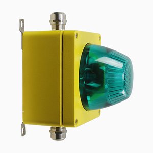 Airport Runway Sconce in Yellow Metal and Green Glass