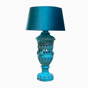 Lampada da tavolo in ceramica con motivo floreale di Famous Bondia Manises, anni '50