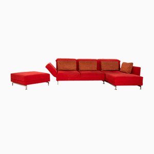 Canapé et Chaise Longue en Tissu Rouge de Brühl Moule, Set de 2