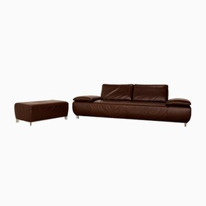 Leather Sofa and Stool in Brown from Koinor Volare, Set of 2