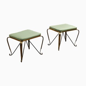 Vintage Stools in Brass & Leatherette, 1950s, Set of 2