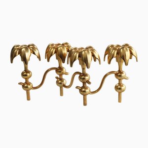 Candelabro de palma con clavo Mid-Century bañado en oro de 24 kt